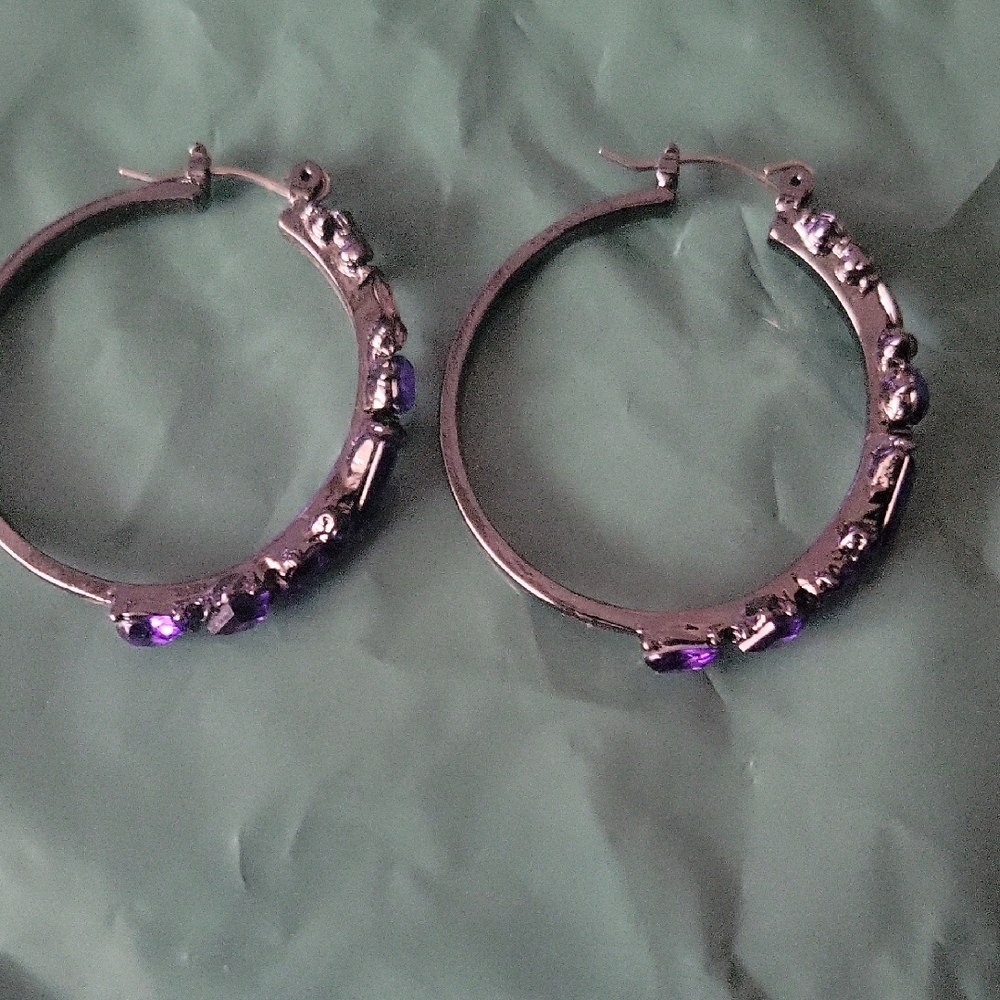 Elegant Silver Hoop Earrings with Purple Accents